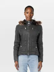 Black Quilted Biker Fur Hood Jacket
