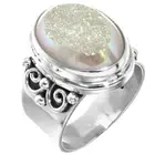 925 Silver Sparkling White Opal Titanium Agate Druzy Sterling Sz 9 Ring