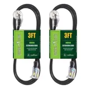 3 Ft 14/3 Flat Plug Lighted Extension Cord, Heavy Duty 14 AWG 3 Prong Grounded