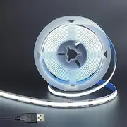 Clearhill 5V 8mm Width USB COB LED Strip Lights 2PCS,Cool White 6500K,320LEDs/M,8W/M,CRI90,3.28FT/ 1M,Electroplated Double-Sided Panel Light Strip,Waterproof IP20,Flexible Strip for Indoor Decoration