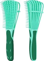 2 Pack ez Detangler Brush for Curly, Afro Textured 3a to 4c Kinky Wavy Hair, Exfoliating for Beautiful and Shiny Curls (Green)