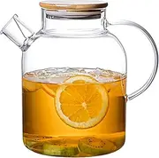 1800ml/60oz Glass Pitcher with Lid Glass Water Carafe with Handle, Fridge Water Jug Cold or Hot Beverages, Iced Tea, Milk, Bamboo Lid