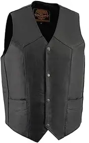 Milwaukee Leather LKM3730 Men's Black Leather Classic Snap Front Vest
