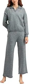 [Generic] Women's Knitted Suit Loose Lapel Pullovers Matching Wide Leg Pants Sets 2 Pieces Sets Knitting Tracksuits Lounge Sets