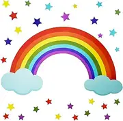 Maydahui Rainbow Cloud Wall Decal Colorful Stars Wall Vinyl Sticker (30 x 42 Inch) Removable Peel and Stick Art Mural Decor for Baby Kids Bedroom Nursery Playroom Girl’s Room