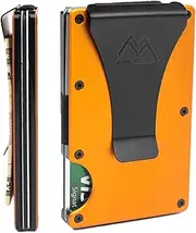 [Mountain Voyage Co] Leather Wallet - RFID-Blocking Card Holder with Money Clip, Matte Orange, Money Clip