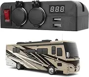 Car Lighter Socket Splitter, 2 USB, Digital Voltmeter Power Switch, 12-24V Car Power Outlet, with 18AWG Wire & LED Voltage Display, for Boat Marine Truck RV
