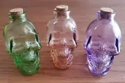 3- 4" Crystal Skull Glass Bottle Gothic Halloween Apothecary Decanter 6oz 180ml