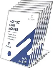 danoni Clear Acrylic Sign Holder - 6Pack 8.5x11'' Flyer Document Brochure Paper Display Holder with Vertical Slant Back for Office Desktop - Plastic Menu Stands for Restaurant Tabletop