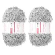 2pcs Fur Yarn Polyester Yarn Fluffy Chunky Yarn Light Gray for Crocheting,50m