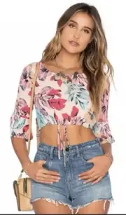 NWT FOR LOVE & LEMONS RUFFLE SLEEVE FLORAL CROPPED TOP SZ S