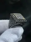 18k Gold Sterling Silver Pave Halo Large Rectangular Cable Cocktail Ring Sz 7
