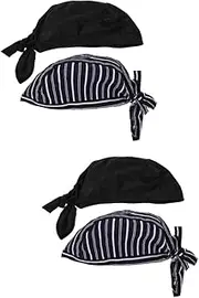 [Healvian] Adjustable Chef Turban Hats for Men and Women Breathable Uniform Headwear for Restaurants Cafes and Catering Striped Design