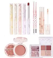 8pc Complete Travel Makeup Kit, Women's Starter Cosmetic Set - Full Set Contains Lipstick, Eyeshadow, Blushes, Eyebrow Pencil - Waterproof, Long-Lasting