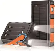 63800mAh Solar Power Bank Large Capacity Fast Charging Portable Battery Pack with USB/Type-c/Micro Dual LED Flashlights Solar Panel Built in 3 Cables Charger for Outdoor Camping Survival-Orange