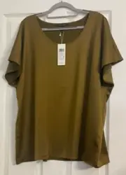 NWT $198 Eileen Fisher Gold Leaf Scoop Neck Top L XL