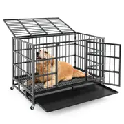 Costway 120CM Foldable Metal Dog Cage Chew-proof Dog Crate Portable Dog Kennel Crate w/Lockable Wheels