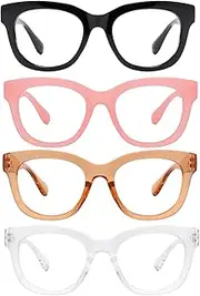 KSSESSE Reading Glasses for Women Men Square Oval Readers with Spring Hinge Thick Frame Style