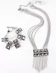 Kenneth Cole New York Black Crystal Fringe Necklace and Bracelet Set $173 NWT