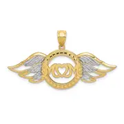 14k Yellow & Rhodium Gold w/Rhodium Polished MOM w/Wings Pendant