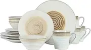 [Gibson Elite] Spiral 16 Piece Reactive Embossed Dinnerware Set - Taupe