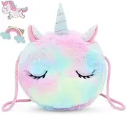 [Voarge] Unicorn Shoulder Bag for Girls, Small Plush Shoulder Bag, Unicorn Backpack, Pink Blue, Dust Blue, Small, Dust blue, S