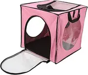 Pet Drying Box, Portable Foldable Pet Dry Room Mesh Design Anti Hair Flying Drying Crate Cage Ultra Quiet Pet Hair Dryer for Puppy Cats Dogs Camping Travel Outing (Pink)