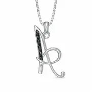 Enhanced Black Natural Diamond Accent "A" Initial Pendant in Sterling Silver