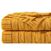 120*180cm Cable Knit Throw Super Soft Warm Knitted Blanket Home Decor Throw Blanket - Yellow