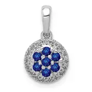 14k White Gold Real Diamond and Sapphire Circle Pendant