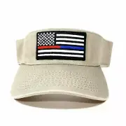 Thin Blue Red Line Flag Visor Hat Embroidered Patch Beige Police Support Officer