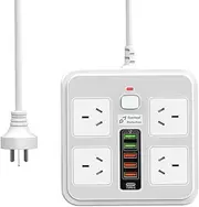 CREATMOR Power Board 2M Extension Cord 10A Power Strip with Surge Protection, 4 AC Outlets, 5 USB-A/1 USB-C Charging Ports, Fire-Proof Shell, Overload Protection, Wall-Mountable White