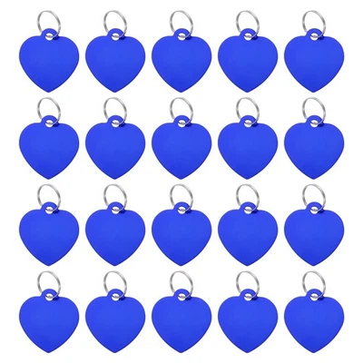 Pet ID Tags, Engraving Tags, Heart-Shape Dog ID Tag, Blue Blank Tags, 20pcs