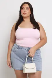 Pink Lace Trim Singlet Top Seamless