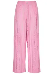 Damson Madder Vacation Rafe Broderie Anglaise Cotton Trousers - Pink - 12 (UK12 / M) 12 (UK12 / M)
