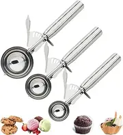 Cookie Scoop Set,Ice Cream Scoop Set,Set of 3 Size Ice Cream Scoop Trigger,304 Stainless Steel Ice Cream Spoons Ice Cream Scoop Ice Cream Muffin Cookie Scoop(4cm,5cm,6.3cm)