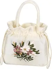 [Minkissy] Women's Evening Clutch Bag Floral Drawstring Purse Embroidered Handbag for Women Drawstring Tote Bag for Weddings and Parties