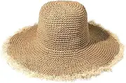 [XOCARTIGE] Sun Hats Women Straw Hats Wide Brim Summer Beach Hats Foldable Fringed Floppy Fedora Hats Summer Vacation Accessory