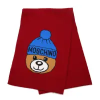在飛比找momo購物網優惠-【MOSCHINO】毛帽熊混紡羊毛窄版圍巾(007 紅色)