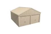 Stratco Domestic Gable Roof Shed Double Garage 5.45 x 6.21 x 2.4m Gable End Roller Door Merino