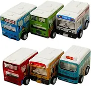 KONTONTY 6Pcs Mini Pull Back Bus Educational Plastic for Early Learning Lightweight Accessories for Cognitive Development Random Styles