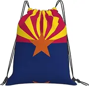 EdWal Arizona State Flag Print Drawstring Backpack Gym Bags Sports Draw String Bags For Gym Travel Swimming Beach, White, One Size