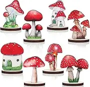 16 Pcs Wooden Mushroom Party Decorations Wood Mushroom Centerpieces Table Topper Wonderland Party Decor Vintage Mushroom Theme Decor for Baby Shower Woodland Camping Birthday Party