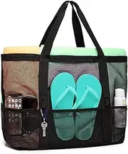 [Anicy] Beach Bag Bath Bag XXL Family Camping - Women's Beach Bag with Zip Swimming Bag Large Beach Bag Tote Bag for Beach, Pool, Gym, black