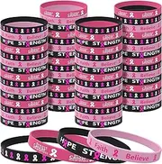 [Wehhbtye] 60 Pcs Breast Cancer Awareness Silicone Wristbands - Unisex Ribbon Breast Cancer Awareness Bracelets in 4 Designs - Hope Faith Strength Courage Inspiring Wristbands for Party Supplies