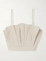 [Andres Otalora] Andres Otalora - Amapolas Pleated Linen Bustier Top - Beige - small small Neutrals