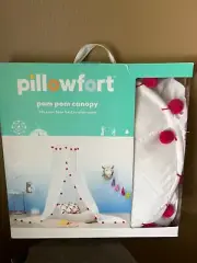 NEW Pillowfort Pom Pom Canopy Netting White & Red Bed Canopy or Play Area