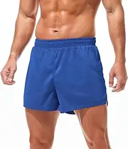 [Amy Coulee] Mens Mesh Athletic Shorts 3" Workout Gym Quick Dry Running Shorts with Drawstring, Blue, Small