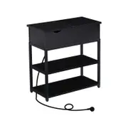 Compact 3-Tier Sofa Side Table with Powerboard, Black