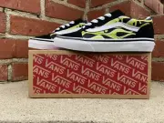 Vans Classic Slime Flame Black Lime White Old Skool Canvas Boys Girls Kid Size 3